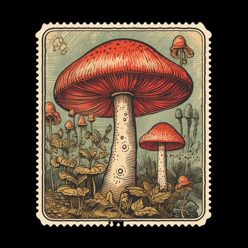 Timbre-poste Vintage avec des champignons