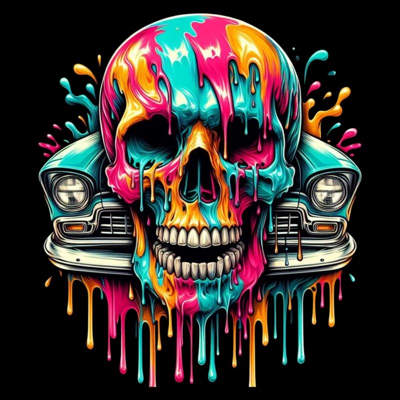 Splasheffekt: Totenkopf mit Oldtimer, Retro