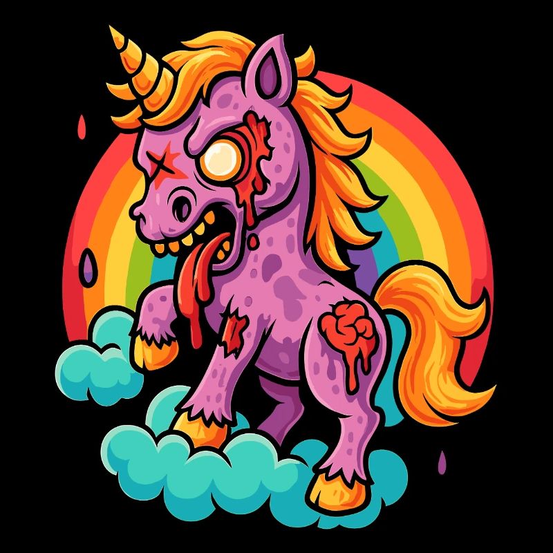 Blutiges Zombie Einhorn Comic Style