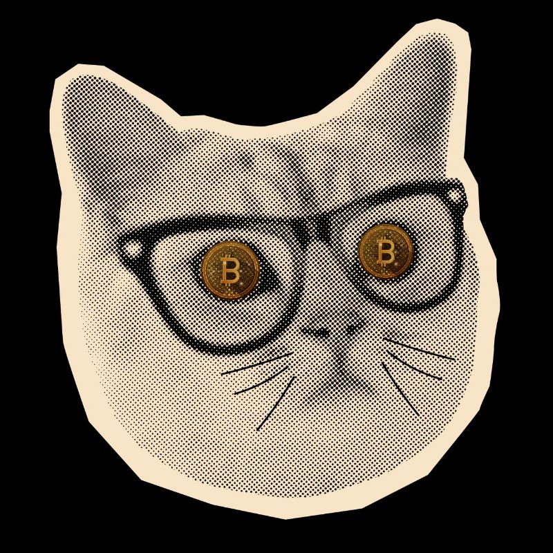 Comic-Katze mit Bitcoin-Brille