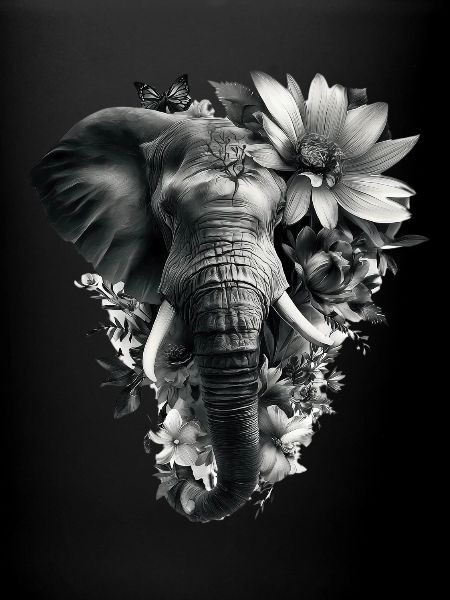 Monochrome Floral Elephant