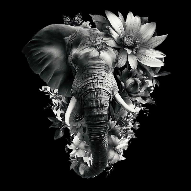 Monochrome Floral Elephant