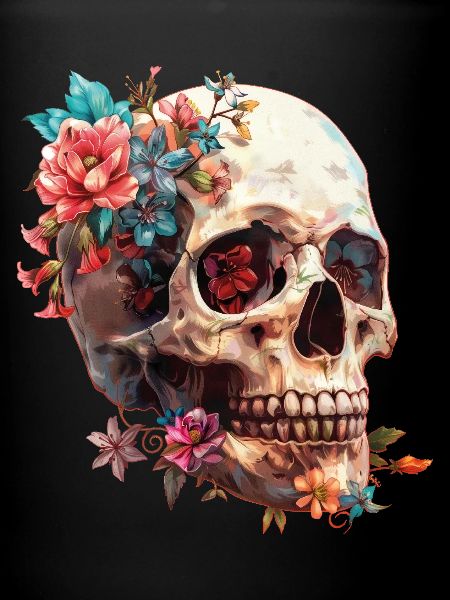 Crâne, crâne avec des fleurs