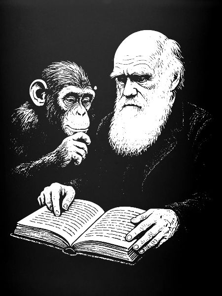 Charles Darwin étudie avec Monkey
