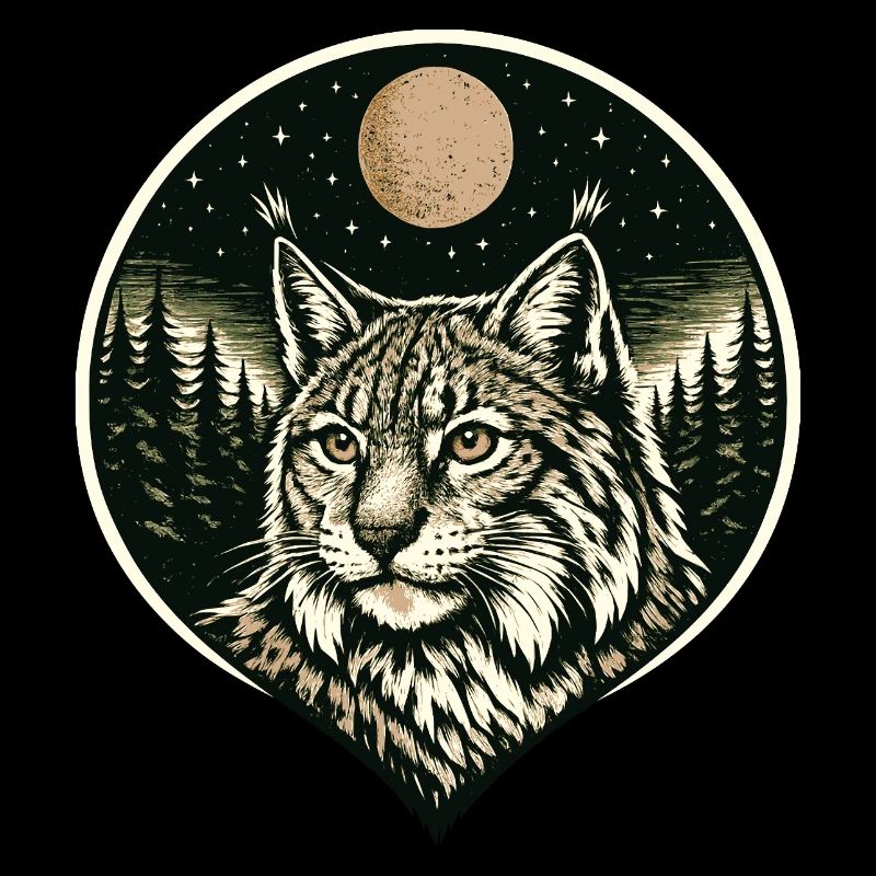 Silent Focus - Lynx dans le style de la gravure sur bois