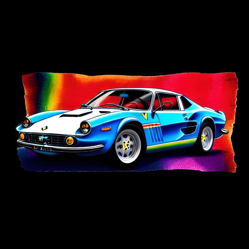 Retro Car on Rainbow Background