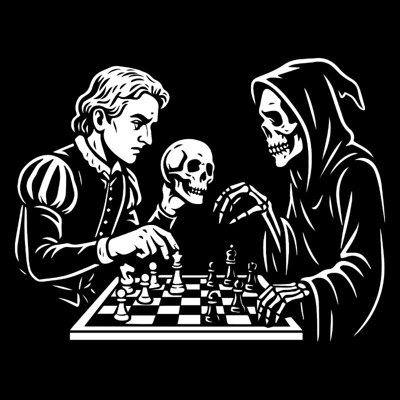 Hamlet spielt Schach mit Sensenmann