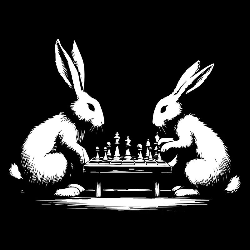 funny rabbits playing the chess