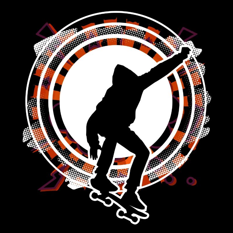 Skateboarder jumps red circle circle grid