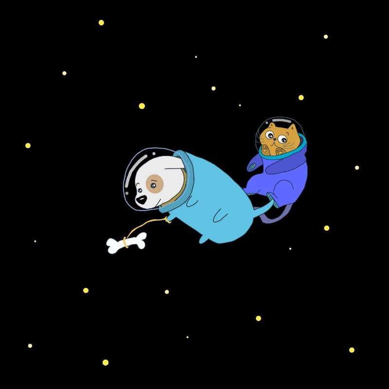 Chien et chat comme astronaute dans l'univers