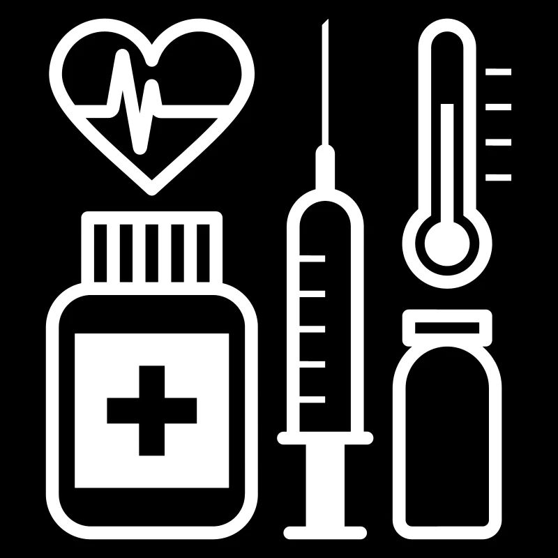 Herzschlag, Spritze, Arzneimittel und Thermometer