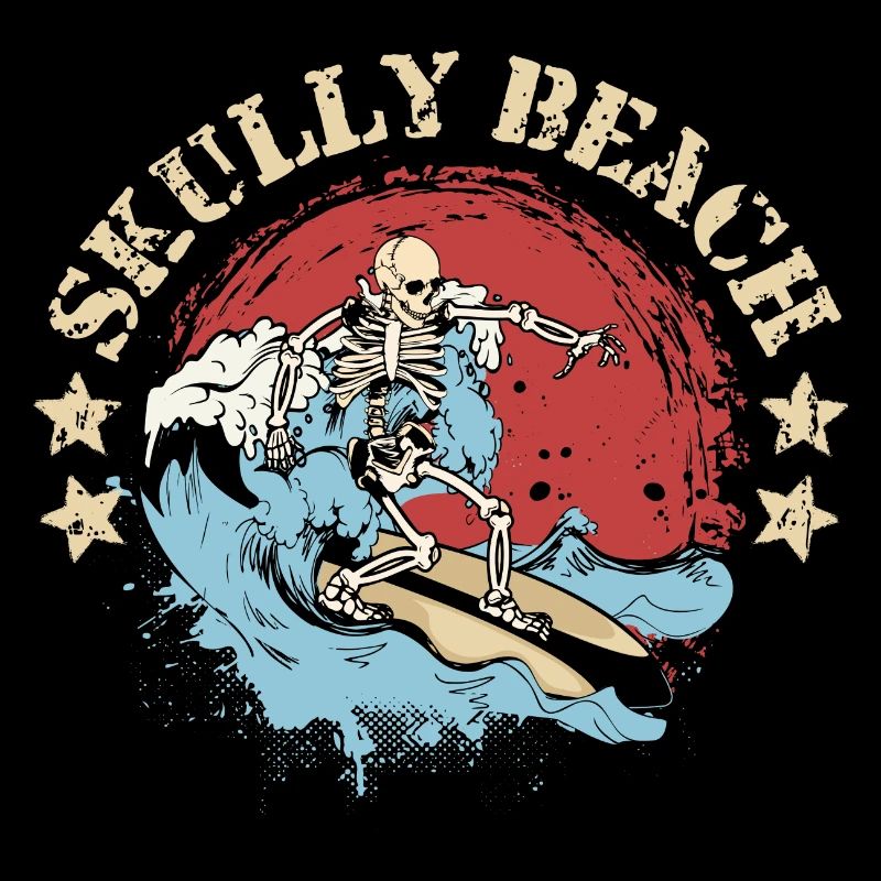 Skully Beach Skeleton Surfer Surfboard Wave Design