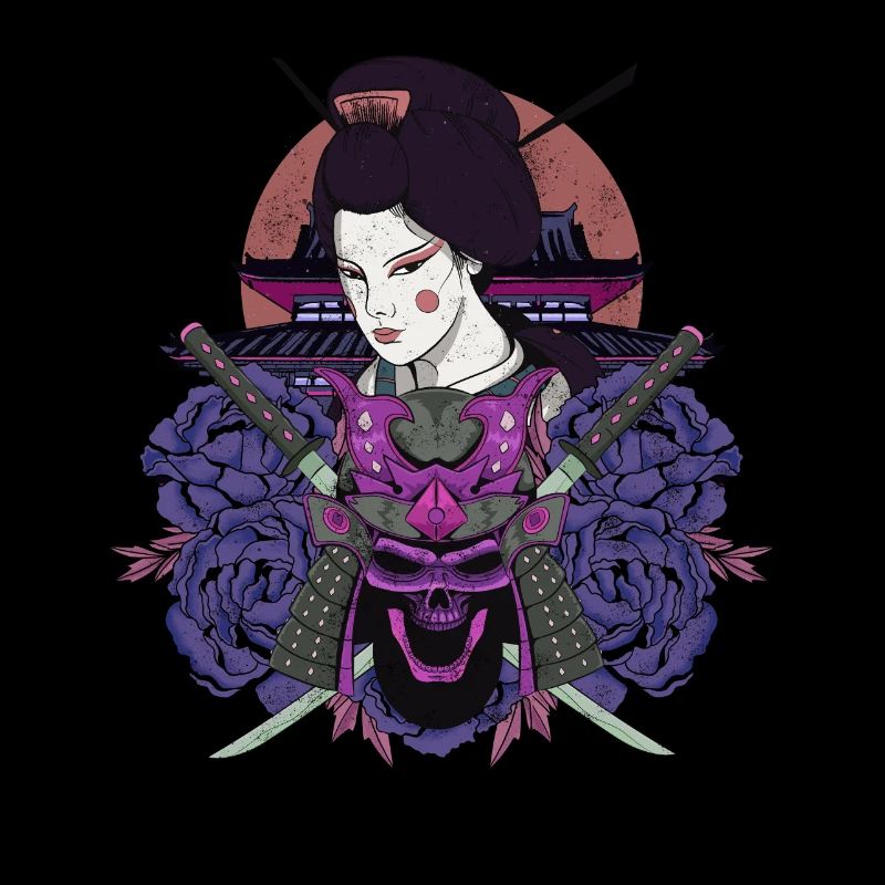 Synthwave Neon Samurai Geisha