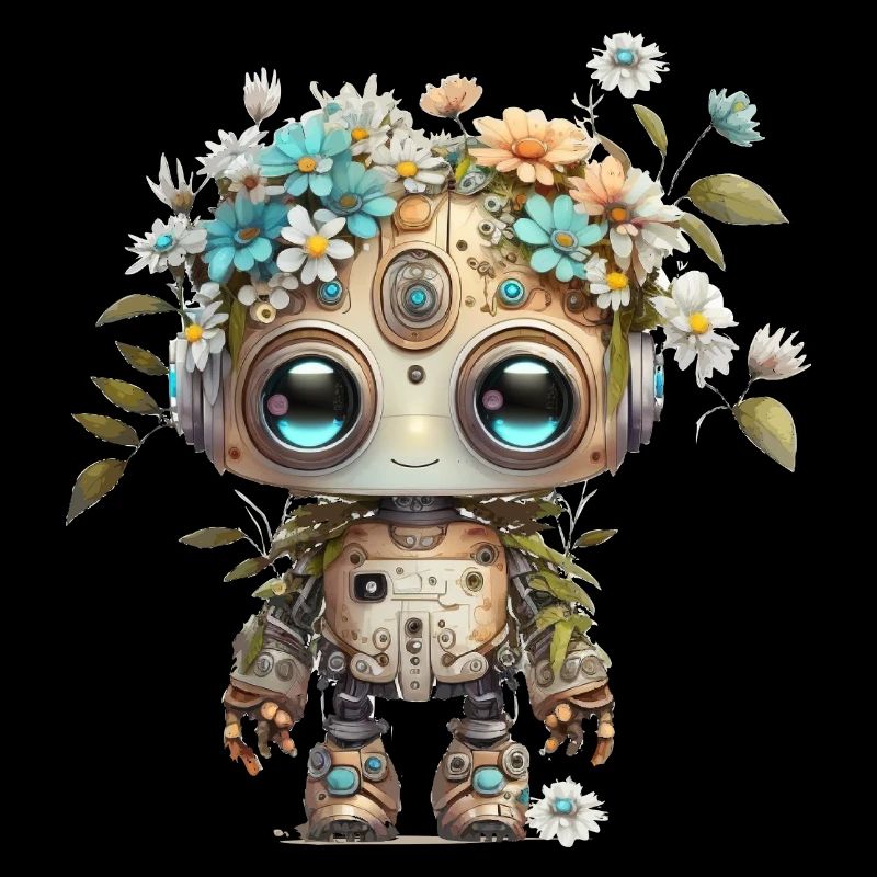 Adorable robot avec des fleurs