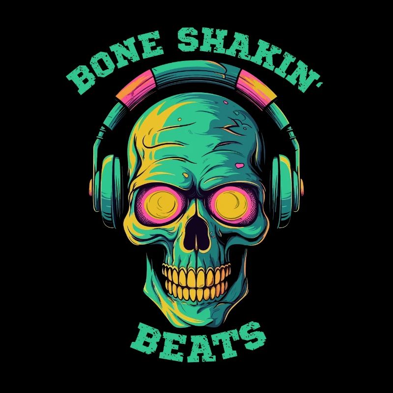 Schädel trägt Kopfhörer - Knochenschüttelnde Beats