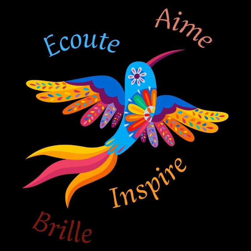 Multicolored bird with inspiring words