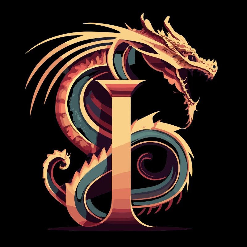 Lettre I avec dragon