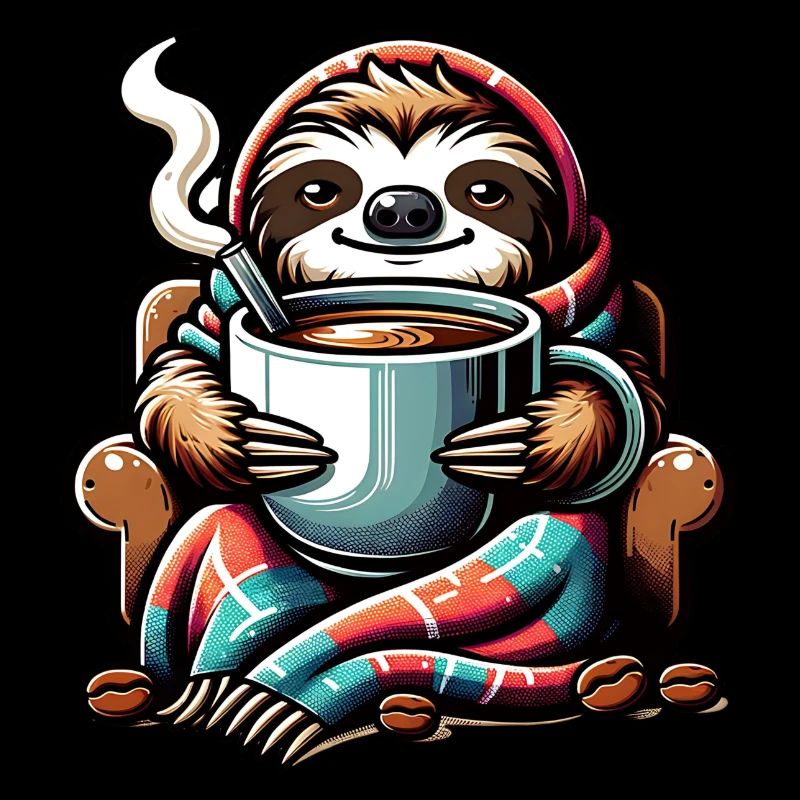 Cozy sloth with coffee