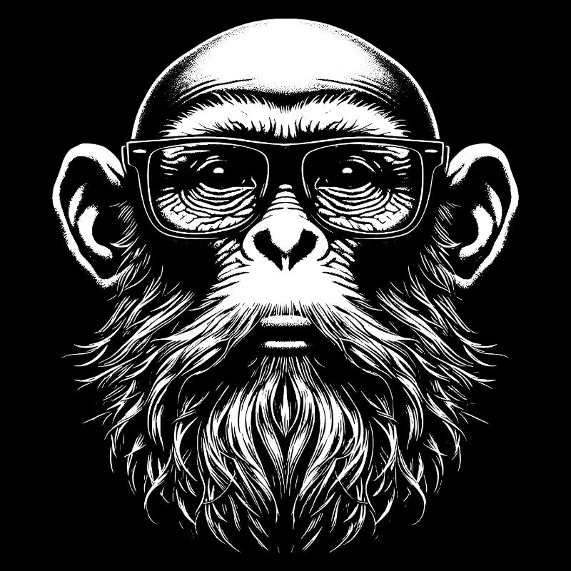 Glatziger Affe mit langem Bart