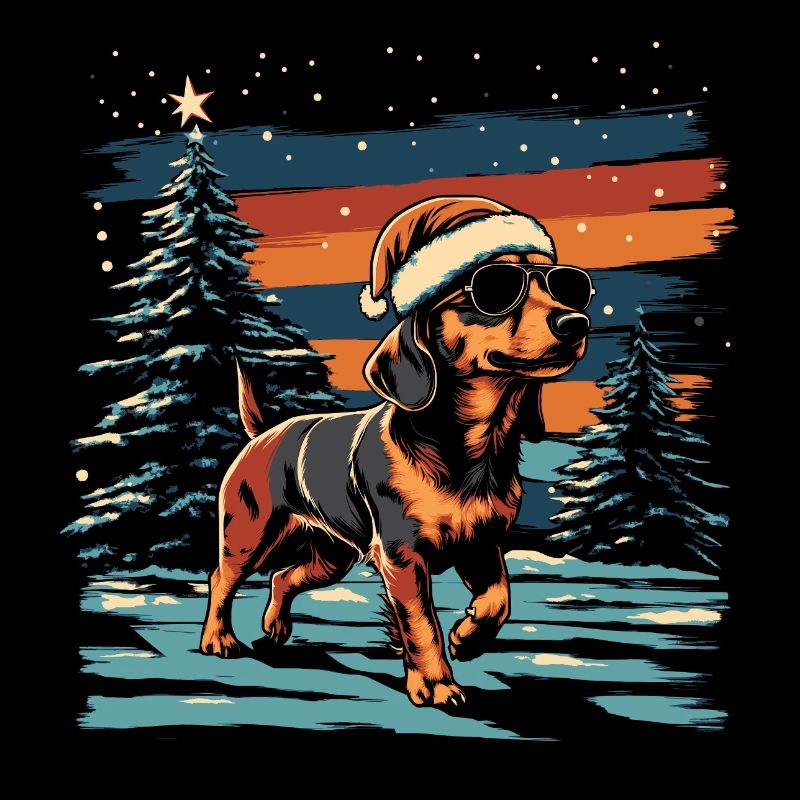 Teckel avec chapeau de Père Noël et lunettes de soleil