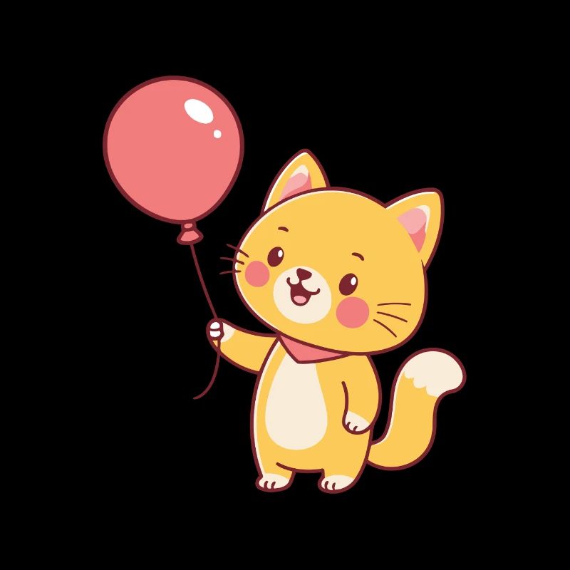 Chat kawaii et ballon rose