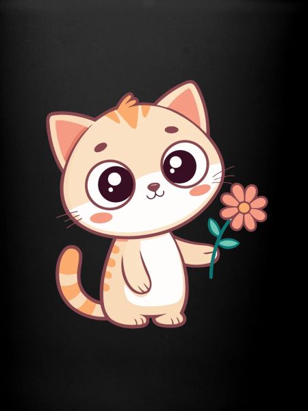 Chat kawaii et fleur pastel