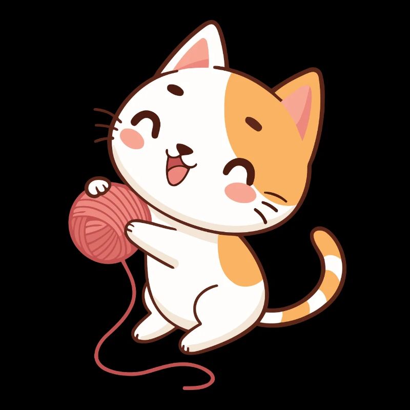 Chaton joyeux et pelote laine