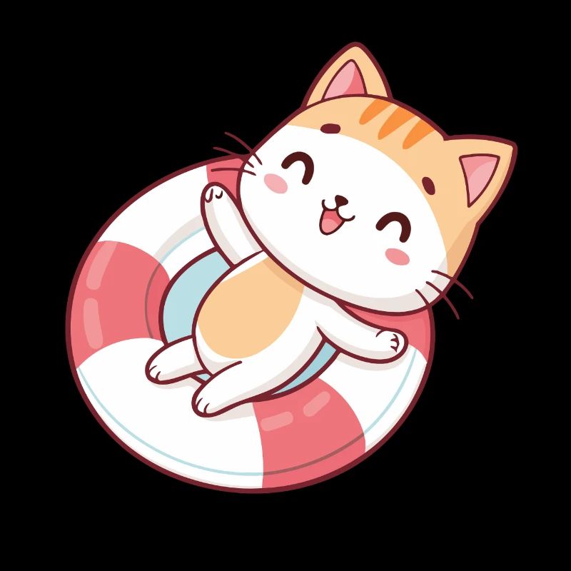 Chat kawaii en bouée estivale