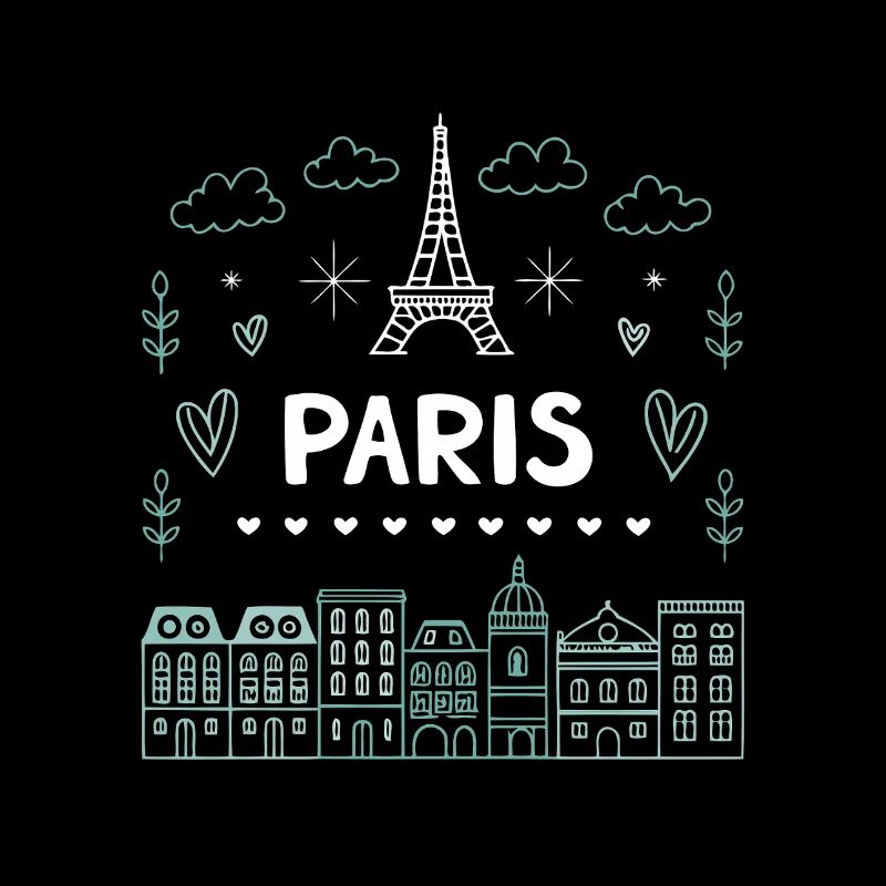 Paris Eiffel Tower Hearts Doodle