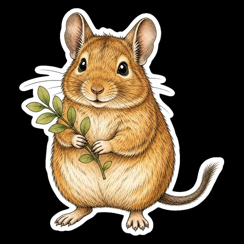 Degu tenant la branche feuillue