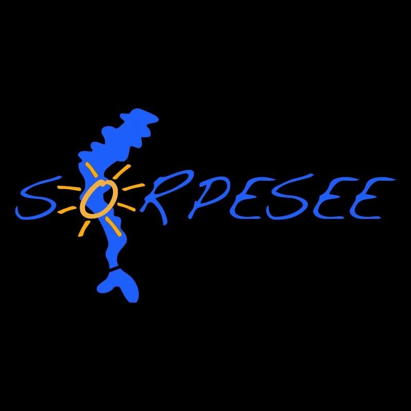 Sorpesee blau, mit Silhouette und Sonne
