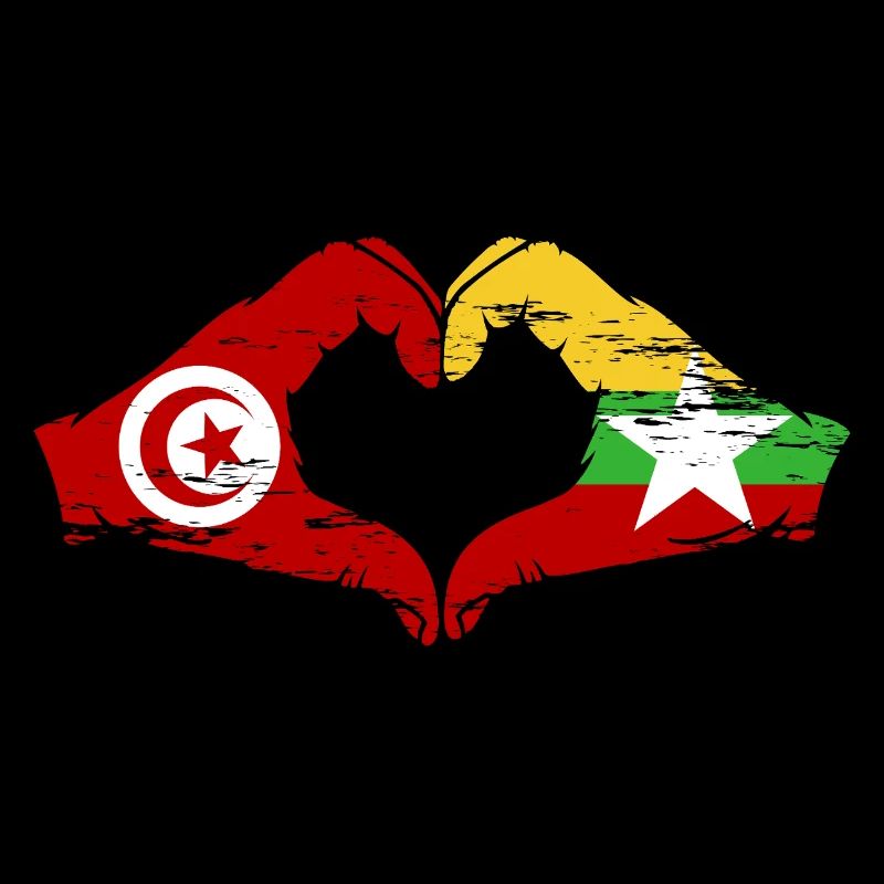 Tunisie Myanmar drapeau mains forme de coeur utilisé