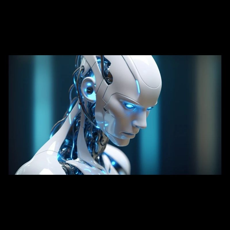 Futuristic robot with blue eyes