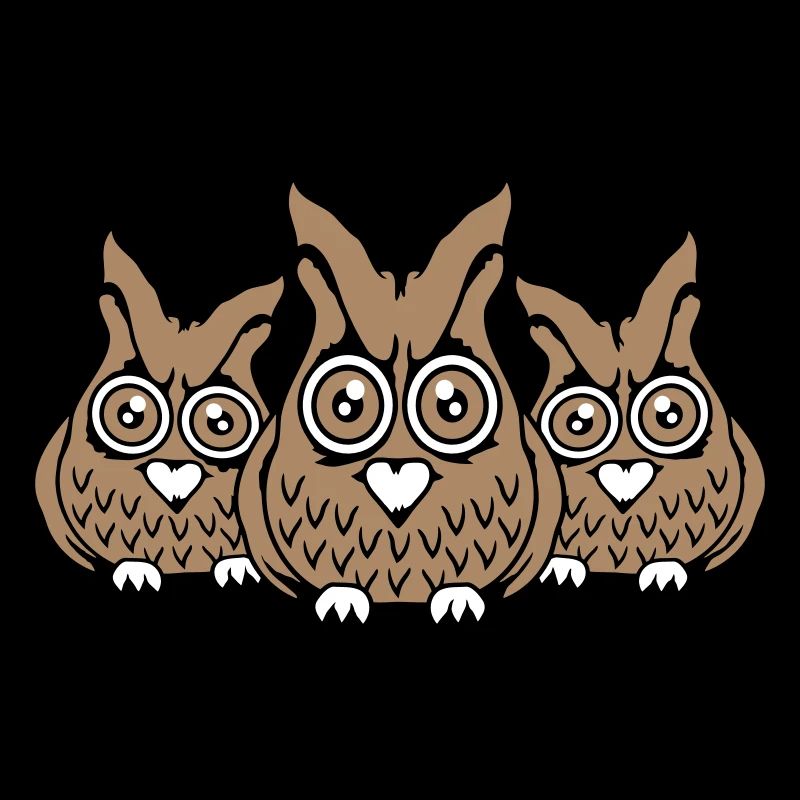 3 Eulen Freunde gucken gruselig große Horror Augen