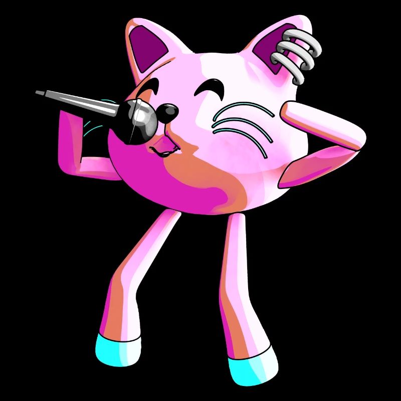 Chat rose chante avec un micro