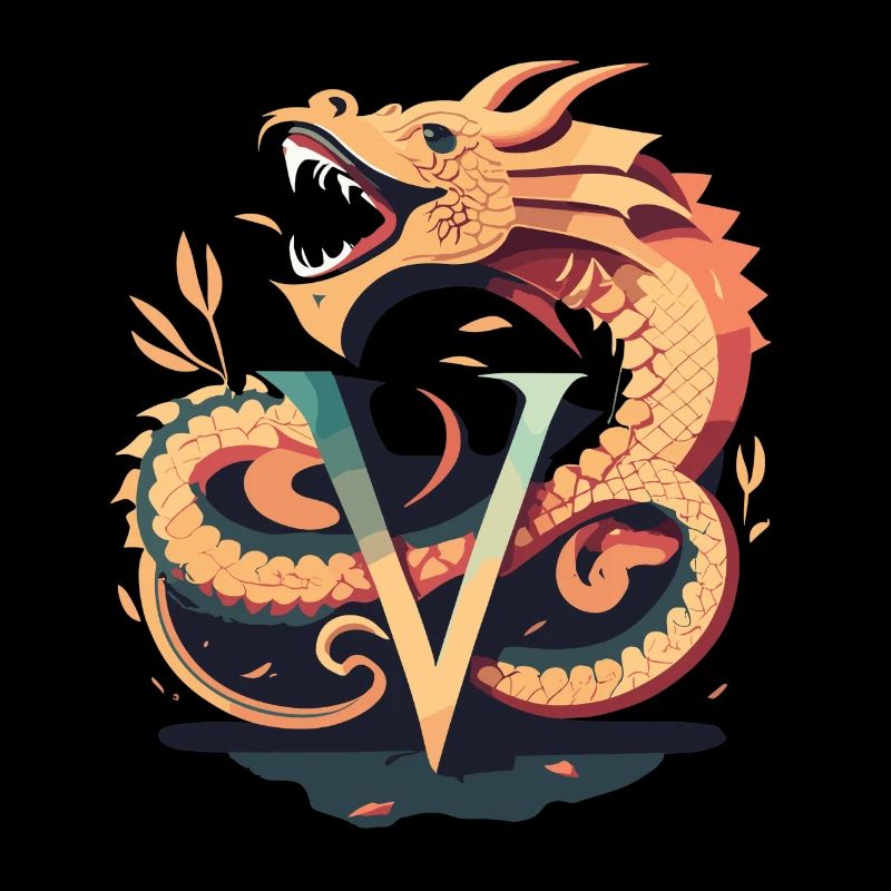 Lettre V avec dragon