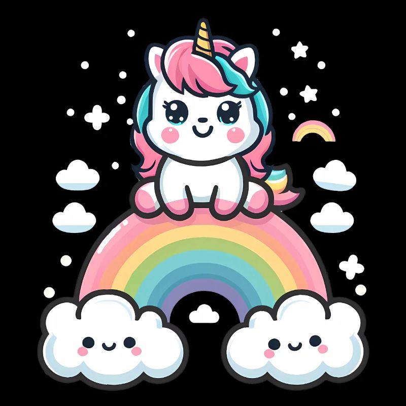 Niedliches Einhorn mit Regenbogen und Wolken