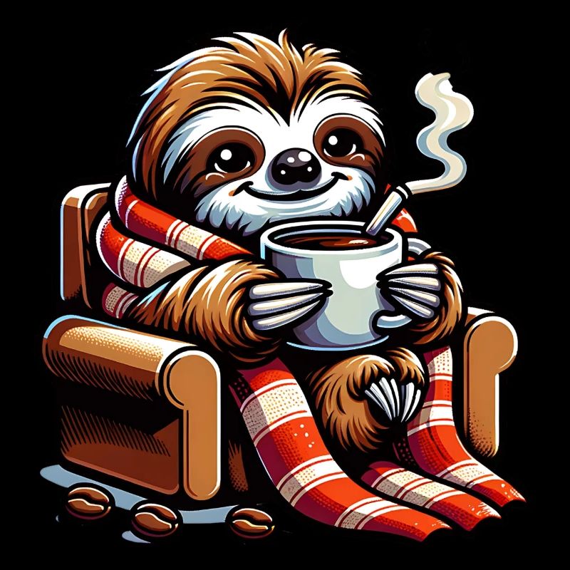 Cozy sloth with coffee