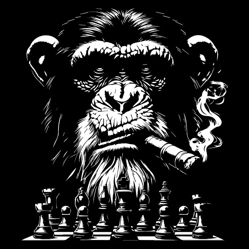 chimp with cigar playing chess