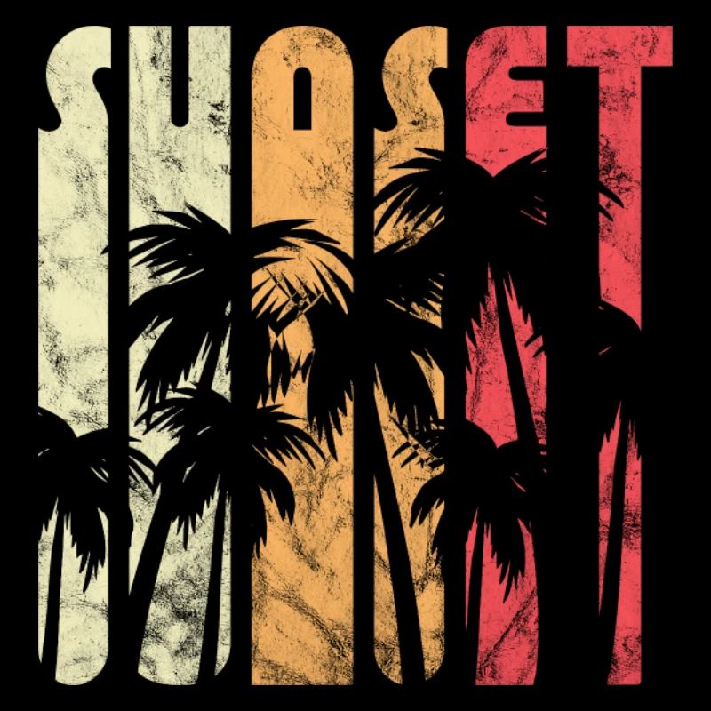 Retro vintage sunset summer palm tree