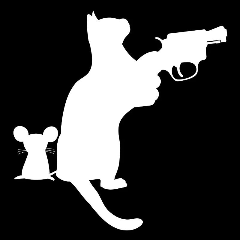 Evil cat protects a mouse funny motif fun