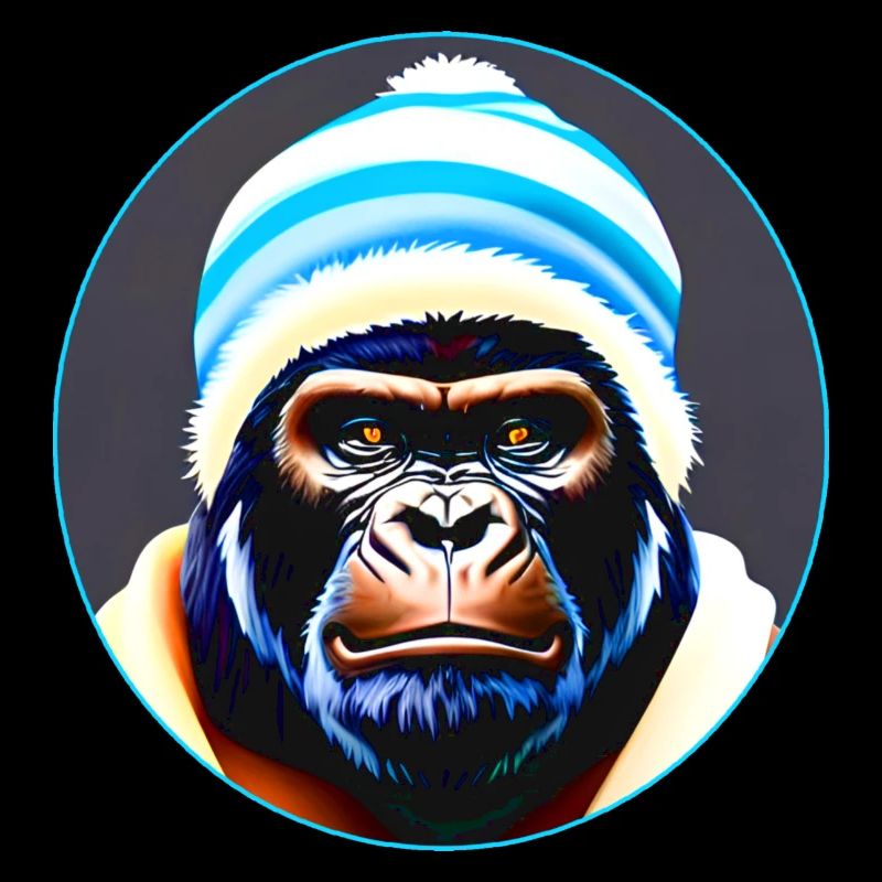 Cool gorilla with winter hat