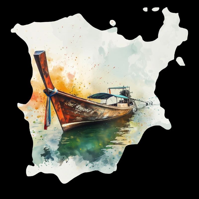 Watercolor Splash Longtail boat - Koh Samui