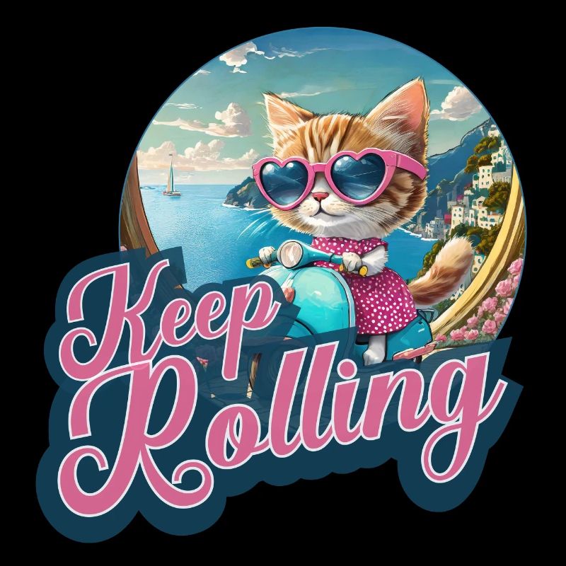 Katze Roller Comic cat motorroller Keep rolling