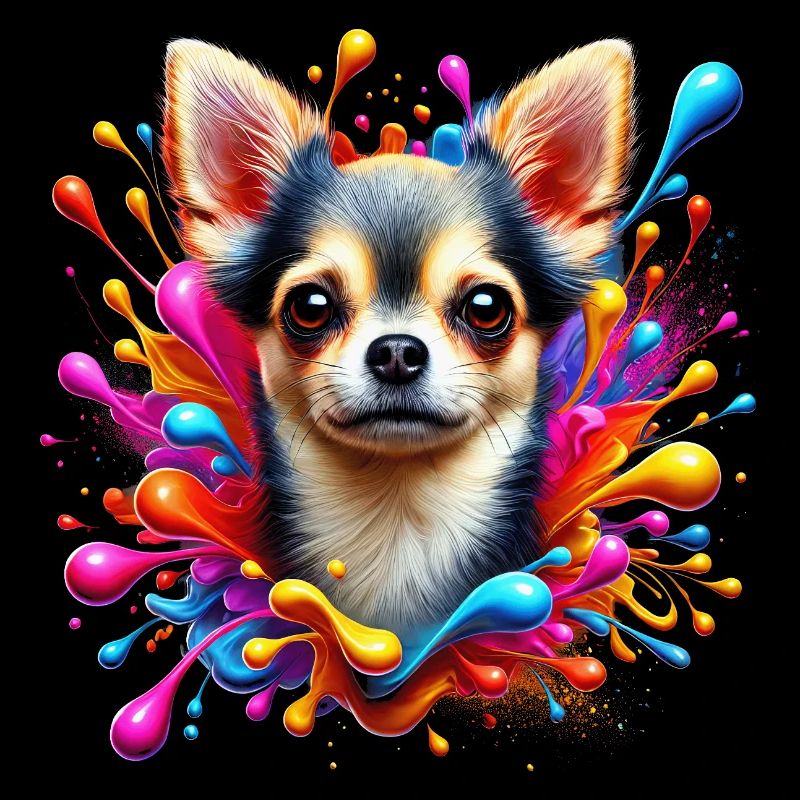 Chihuahua mignon avec des éclaboussures colorées de couleur