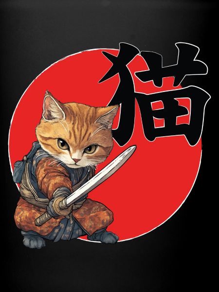 Feline Samurai Illustration Kanji