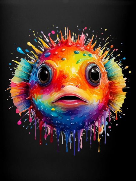 Farbexplosion Pufferfisch Kunstdruck