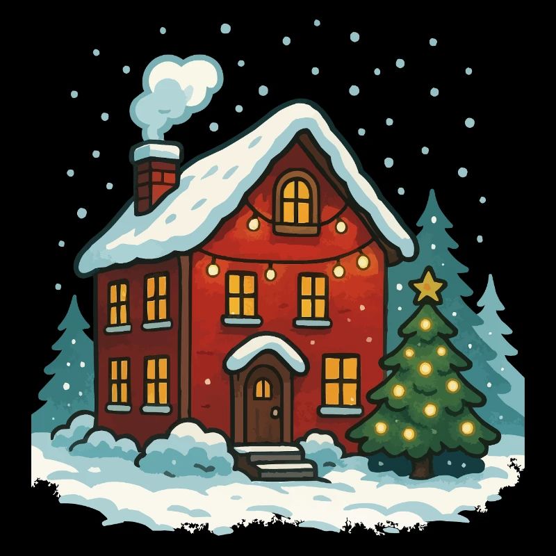 Maison d’hiver avec lumières