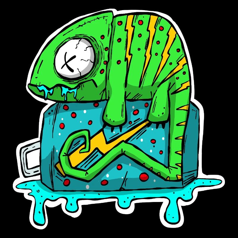 Chamäleon Energydrink Dose. Cartoon Comic Grafitti