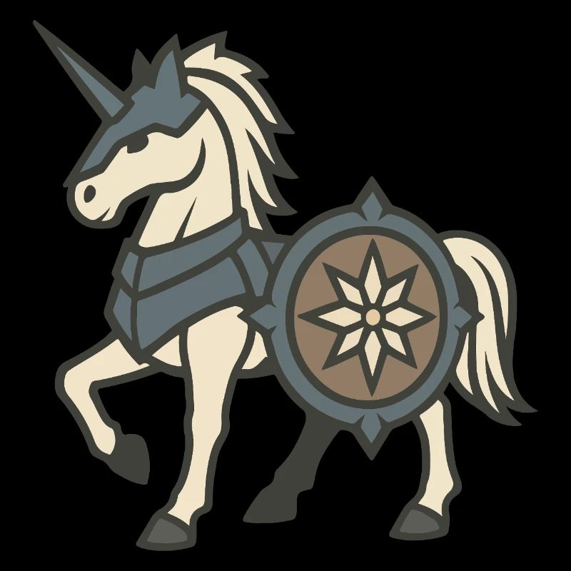 Gepanzerter Ritter-Einhorn mit Schild und Wappen